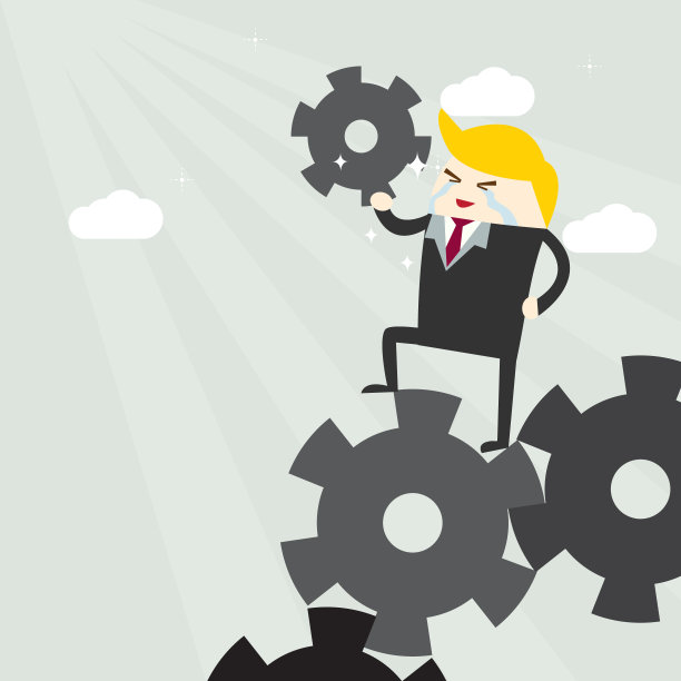 商人站在齿轮上，握在手中，团队合作，成功理念。图片下载