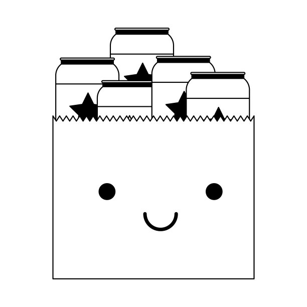 卡哇伊纸袋与罐装啤酒在黑色剪影图片下载