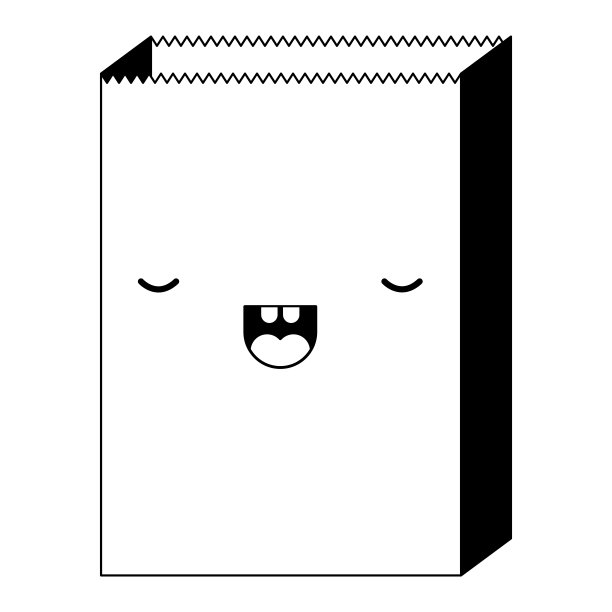 卡哇伊纸袋在黑色剪影图片下载