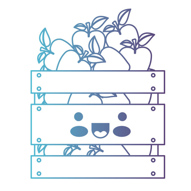 卡哇伊木篮子与苹果在退化蓝色到紫色的颜色轮廓图片下载
