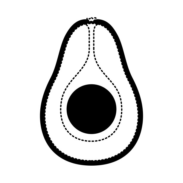 牛油果切片在黑色的斑点剪影在白色的背景图片下载