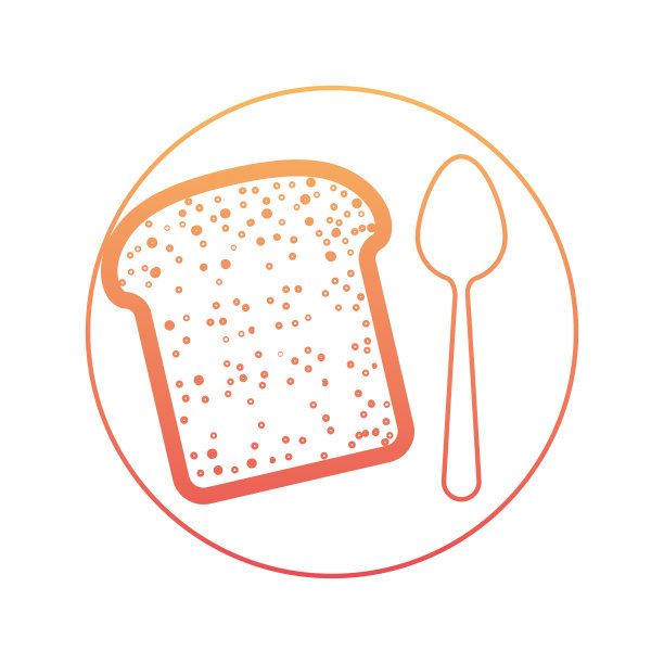 面包切片，用勺子放在盘子里，颜色从橙色下降到洋红色图片下载