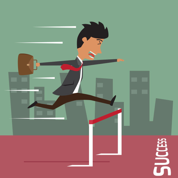 跨越障碍的奔跑商人（商业竞争与成功概念矢量图）图片下载