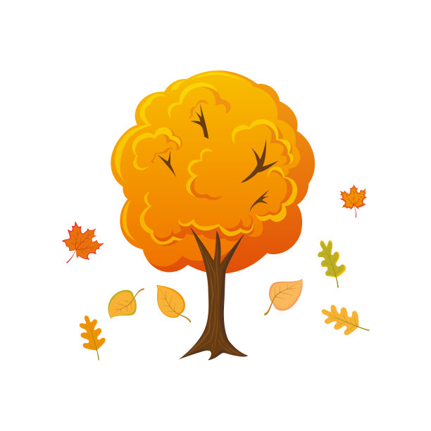卡通风格的秋天树与树叶落下来素材图片