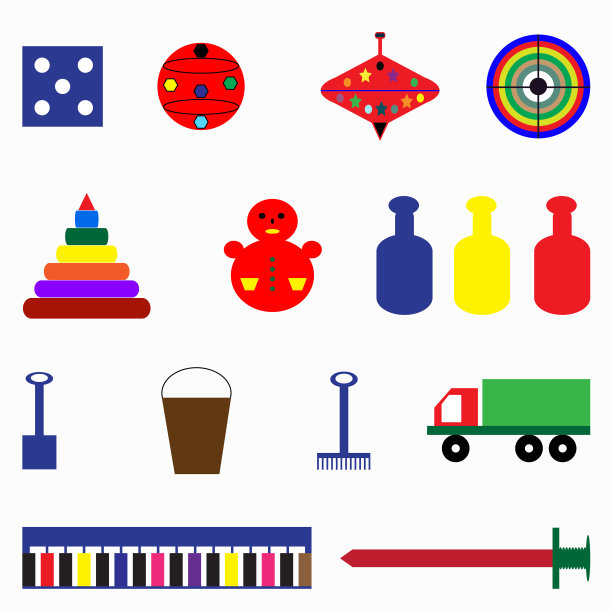 一套儿童玩具符号矢量插图图片下载