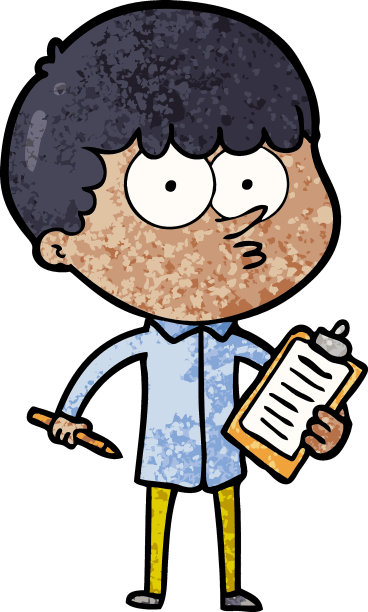 卡通好奇的男孩在做笔记图片下载