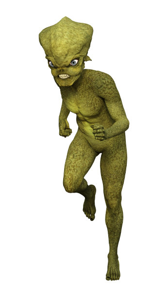 3D渲染绿色外星人在白色图片下载