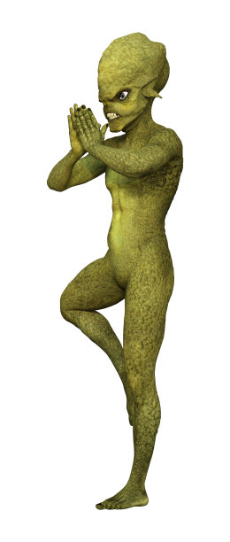 3D渲染绿色外星人在白色图片下载