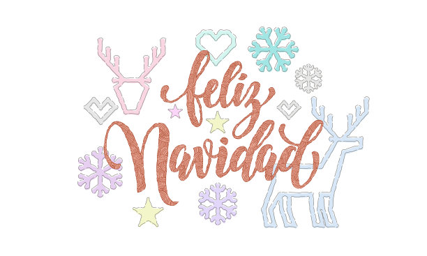 西班牙圣诞快乐刺绣字体装饰的节日贺卡设计。矢量圣诞针织书法文字，新年鹿或雪花装饰在白色的背景图片下载