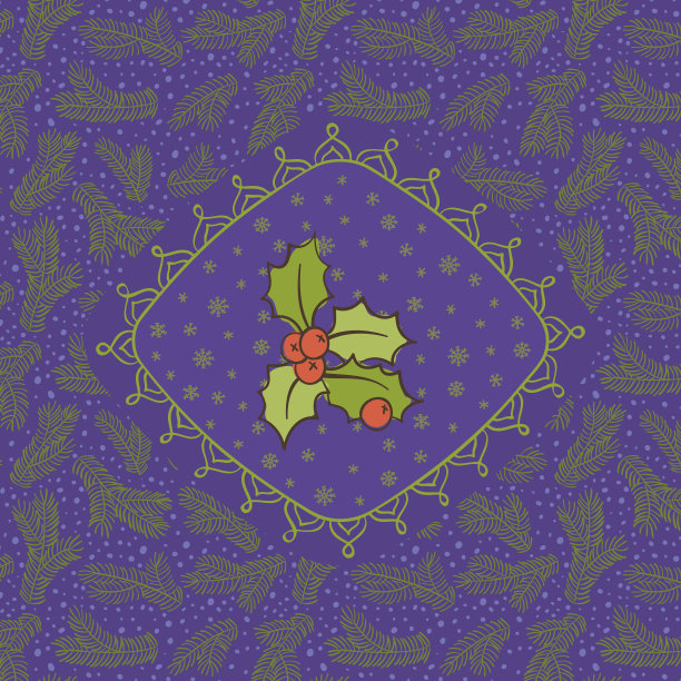 圣诞和新年复古华丽的框架与冬青枝象征图片下载