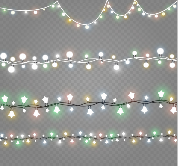 圣诞灯孤立在透明的背景。圣诞节的花环。矢量图图片下载