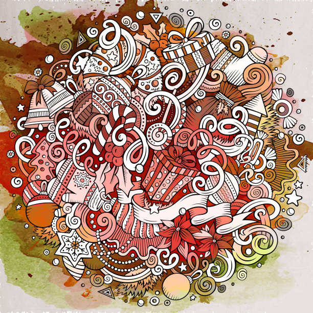 卡通可爱的涂鸦新年插图图片下载