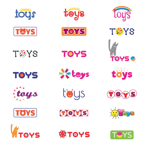 各种各样的标志和图标的主题上的儿童玩具。向量图片下载
