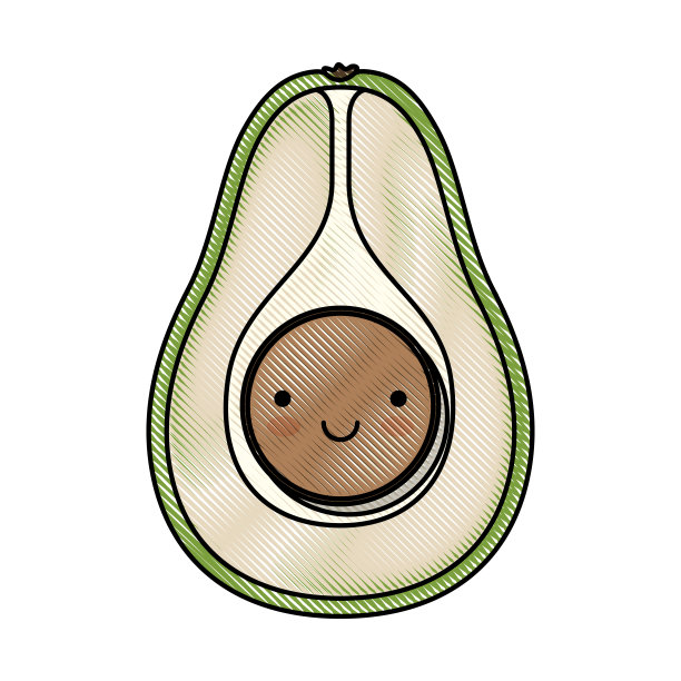 卡哇伊鳄梨切片彩色蜡笔剪影图片下载