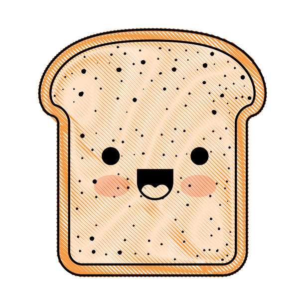 卡哇伊面包切片彩色蜡笔剪影图片下载