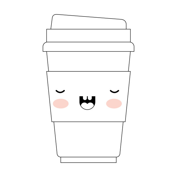 卡哇伊一次性杯子单色剪影在白色的背景图片下载