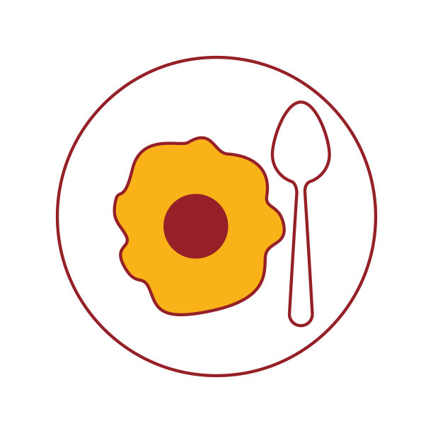 煎蛋用勺子放在盘子上，颜色切分剪影图片下载