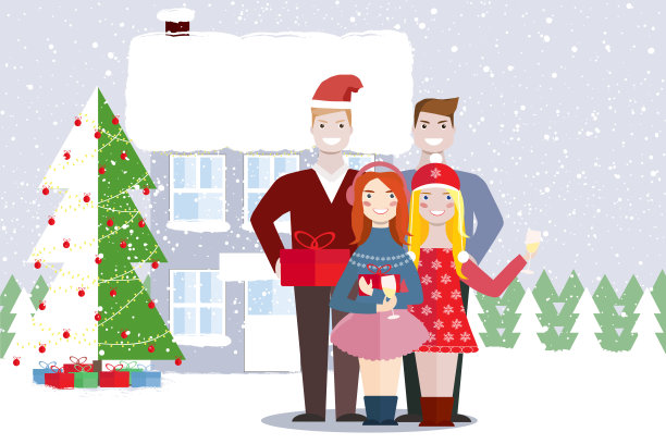 一个女人和一个男人的朋友。圣诞节,冬天。图片下载