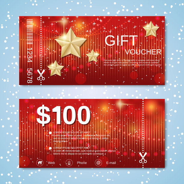 圣诞和新年礼品券矢量模板图片下载