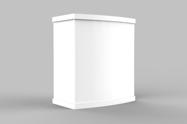 白色空白广告POS POI PVC促销柜台摊位，零售贸易摊位孤立在白色背景上。模拟模板为您的设计。3D插图图片下载