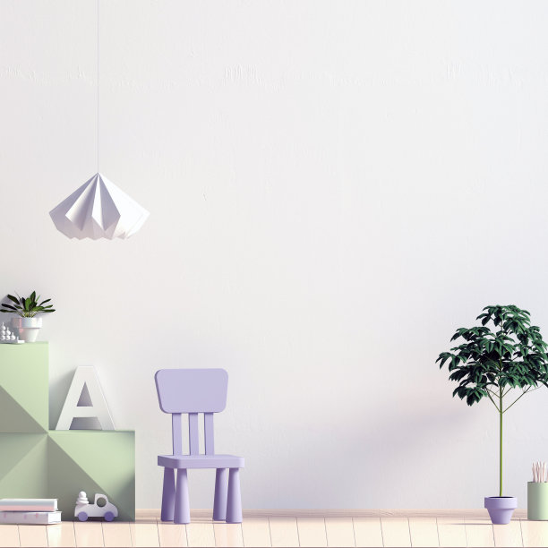 柔和的孩子的房间。游戏室。现代风格。3 d演示。模拟了墙素材图片