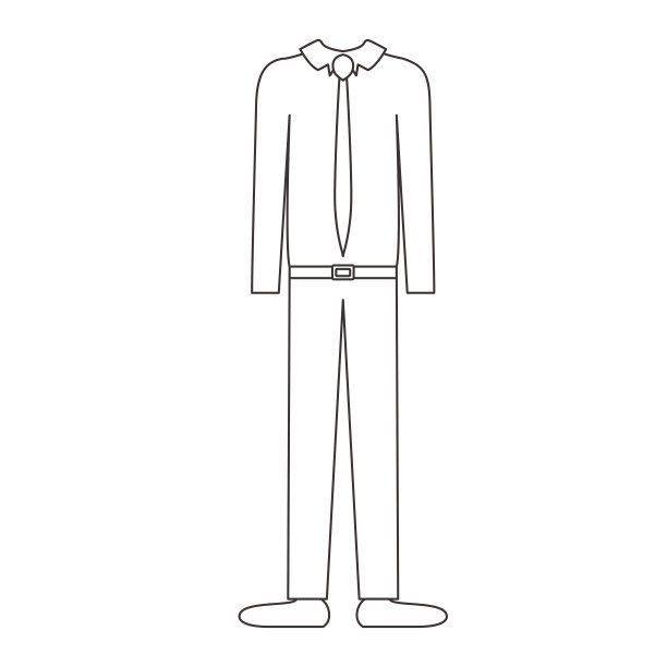 男性服装，衬衫，领带，长裤和鞋子的单色剪影图片下载