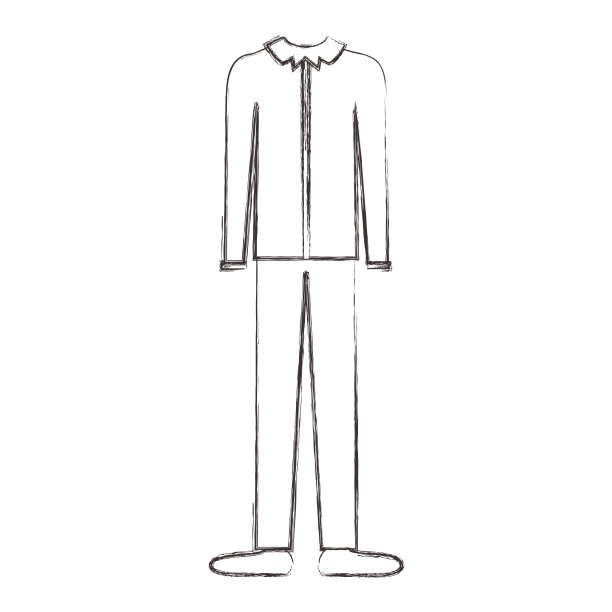 男性服装与长袖衬衫长裤和鞋子在单色模糊轮廓图片下载