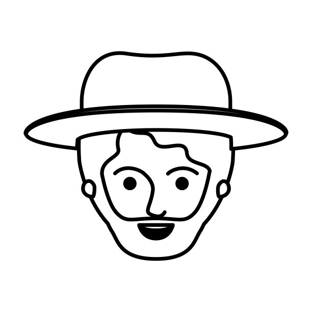 男性脸与胡子和帽子在单色剪影图片下载