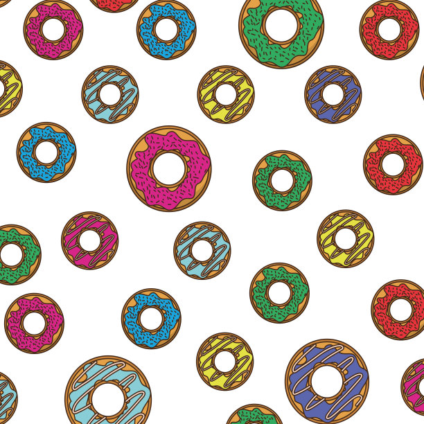 甜甜圈图案在彩色剪影在白色的背景图片下载