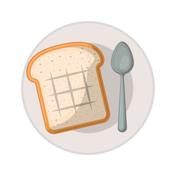 面包片和勺子盘在白色的背景彩色剪影图片下载