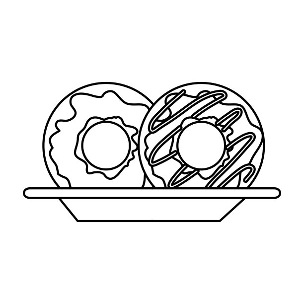 在白色背景上的单色剪影盘上的甜甜圈图片下载