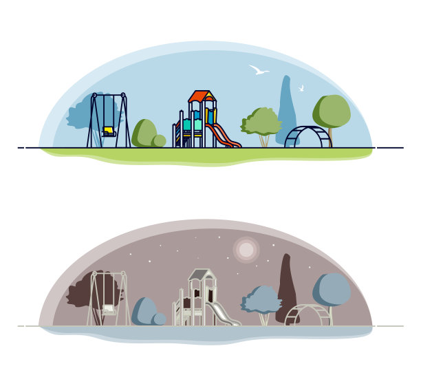 插图的孩子操场在白天和晚上图片下载