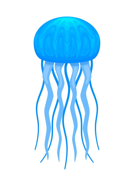 蓝色水母，卡通矢量插图图片下载