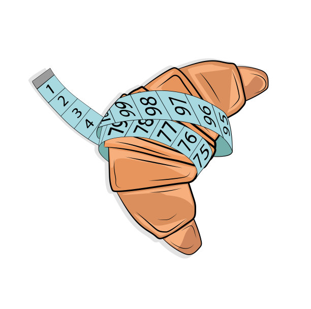 饮食和减肥的概念。牛角面包在绿色轮盘赌。矢量插图。图片下载