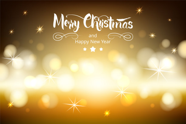 圣诞快乐字母在棕色背景与模糊的金色散景光效果。素材图片