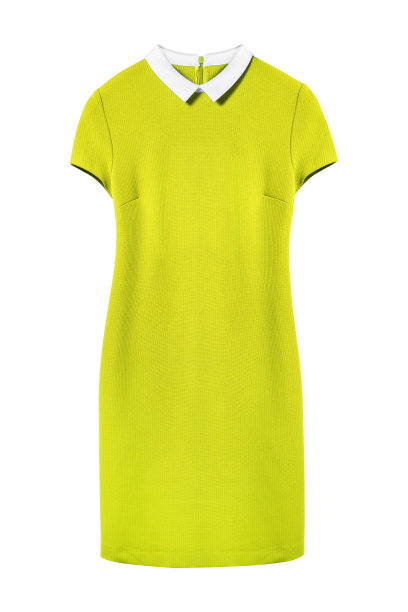 黄色休闲连衣裙与白色领孤立图片下载