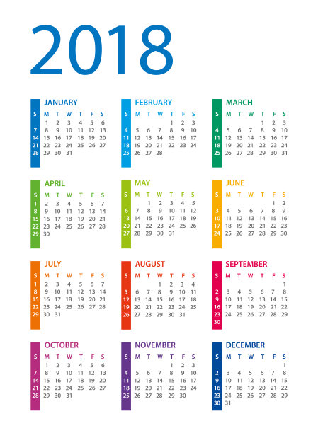 2018年日历模板图片下载