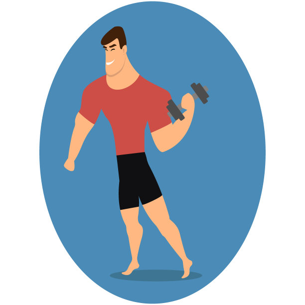 运动员强壮的男子性格拿着哑铃。向量图片下载