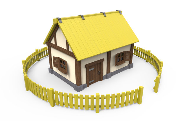 有黄色栅栏和屋顶的卡通幻想房子图片下载