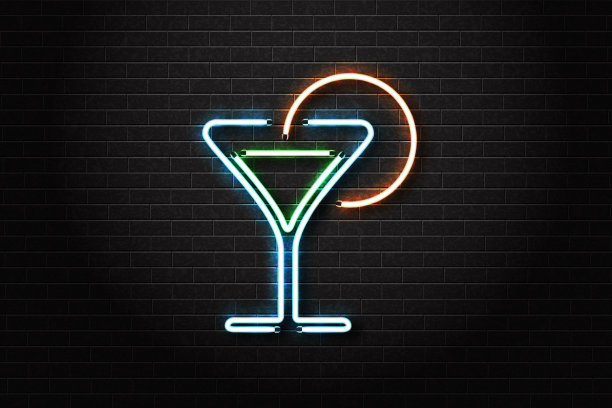 矢量现实孤立的霓虹灯鸡尾酒装饰和覆盖在墙壁背景。夜总会和酒吧的概念。图片下载