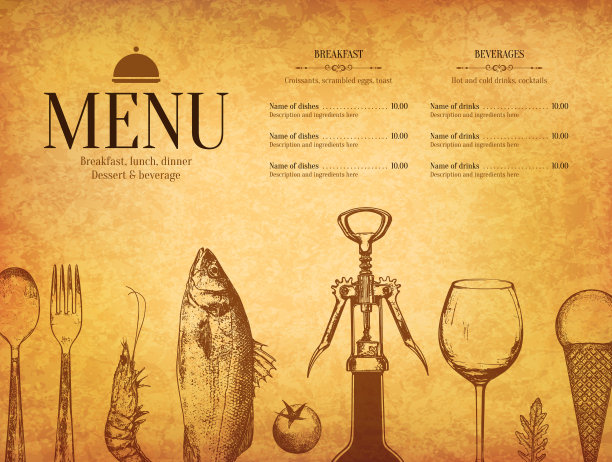 餐厅菜单设计。矢量菜单手册模板，咖啡馆，咖啡馆，餐厅，酒吧图片下载