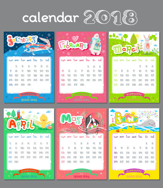 2018年涂鸦日历矢量设计素材图片