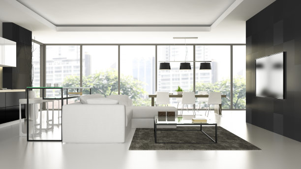 现代设计阁楼的内部，白色地板3D渲染图片下载