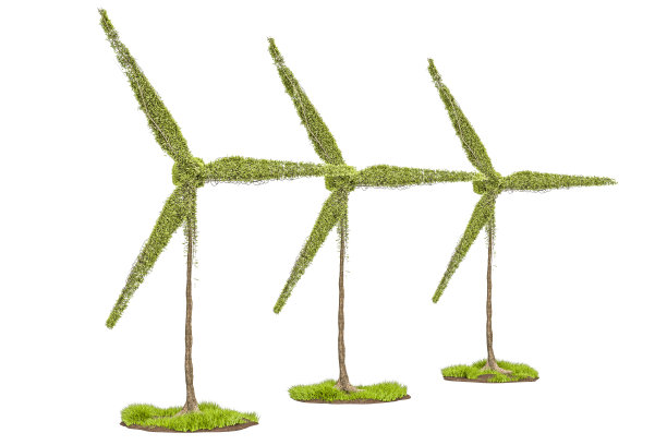 风力涡轮机形状的树。可再生能源概念，3D渲染隔离在白色背景图片下载