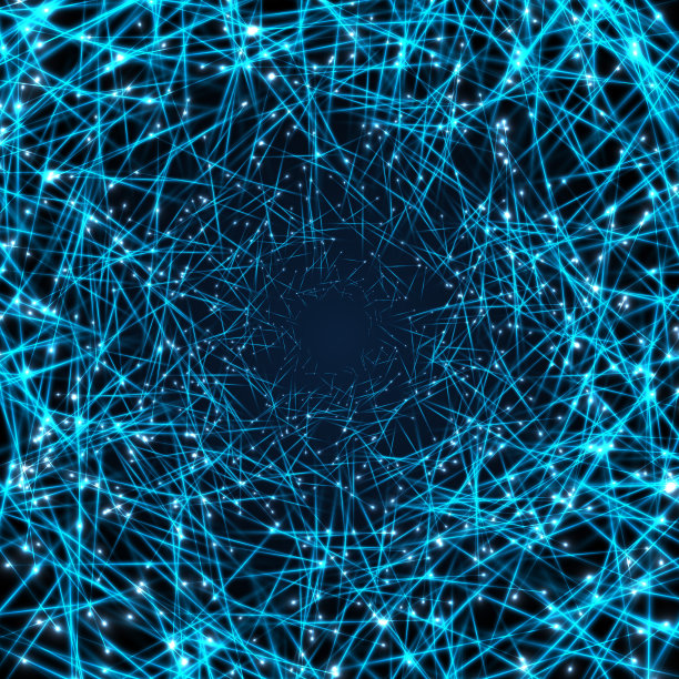 向量的背景。抽象的联系，蓝色发光的线在黑暗中。图片下载