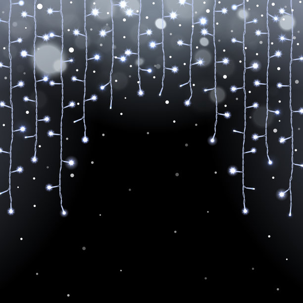 发光的圣诞灯，花环和飘落的雪图片下载