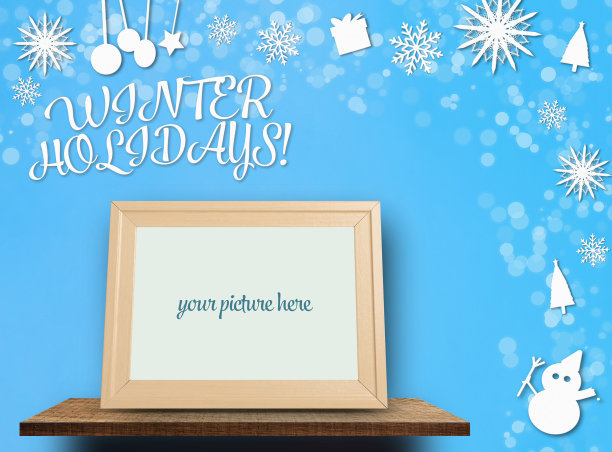 寒假剪纸背景与空白相框图片下载