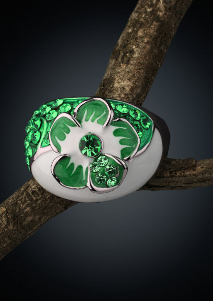 小枝上的珠宝戒指，深色背景图片下载