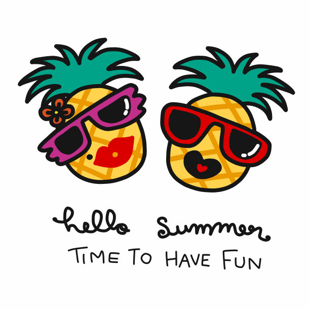 菠萝夫妇哈罗夏季卡通矢量插画图片下载