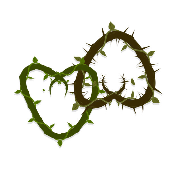 矢缠绕着两颗心的藤蔓和荆棘。图片下载